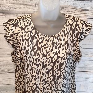The Limited Printed Blouse Top Shirt with Ruffle Detail Taupe/Gray and Cream S